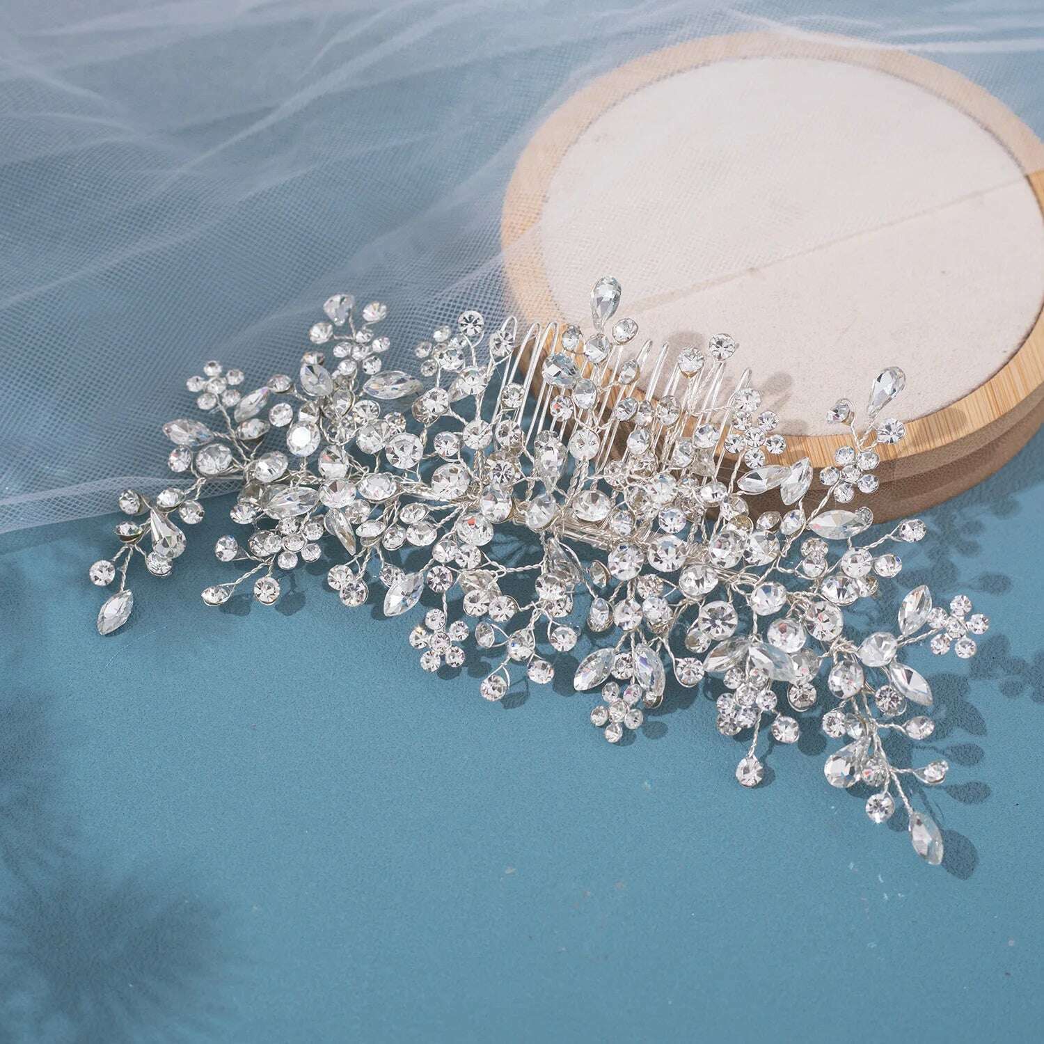 Bride's rhinestone hair comb Handmade woven Crystal hair comb wedding coiling hair Accessories Headpiece - KIMLUD