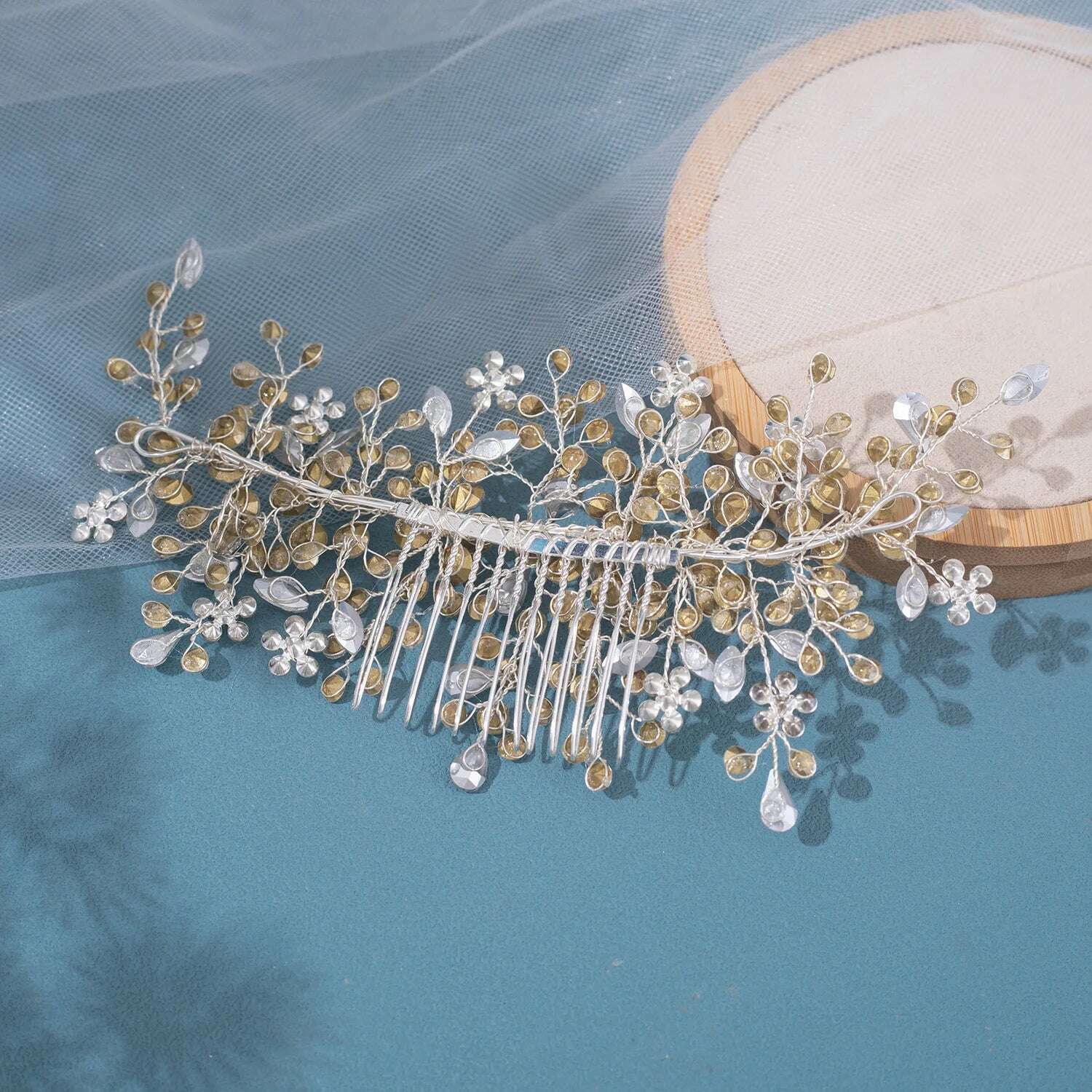 Bride's rhinestone hair comb Handmade woven Crystal hair comb wedding coiling hair Accessories Headpiece - KIMLUD