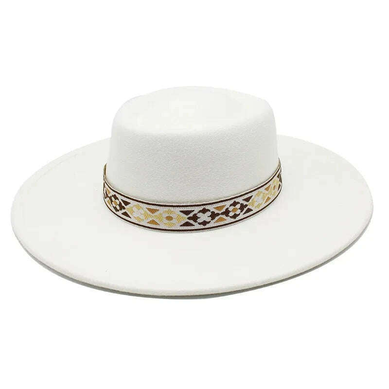 KIMLUD, British Style Felt Fedoras Hat New Fashion 9.5CM Wide Brim Wool bowler Dress hat Winter Church Jazz Caps chapeu feminino, KIMLUD Womens Clothes