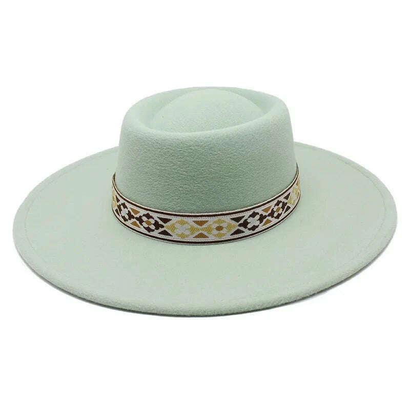 KIMLUD, British Style Felt Fedoras Hat New Fashion 9.5CM Wide Brim Wool bowler Dress hat Winter Church Jazz Caps chapeu feminino, KIMLUD Womens Clothes