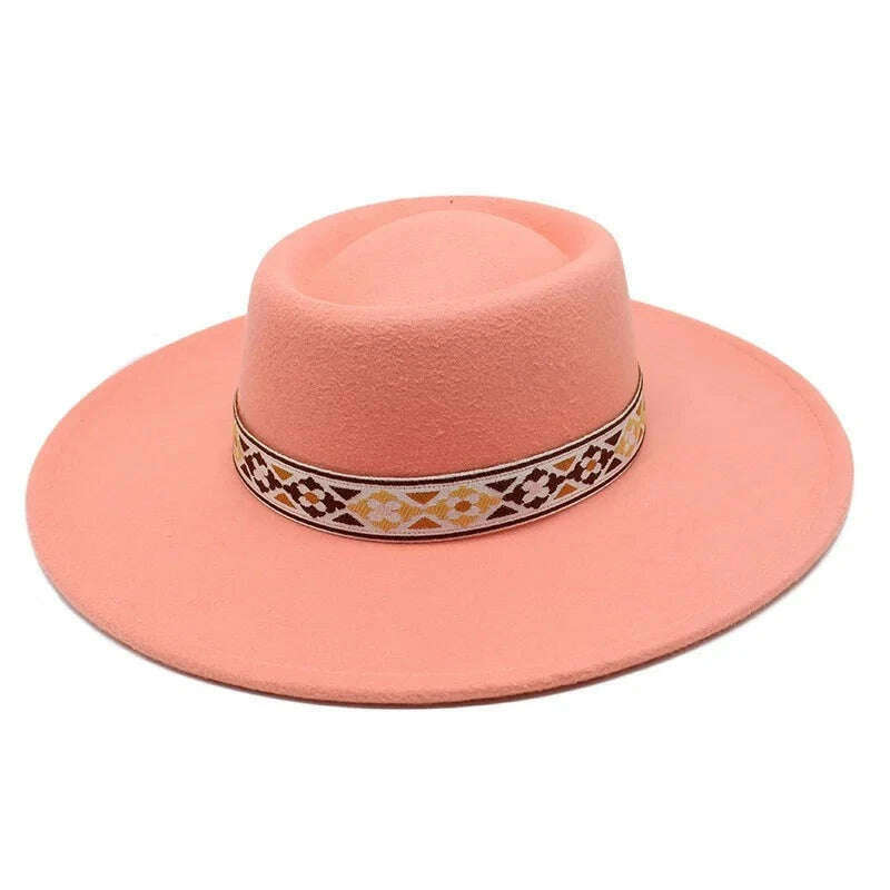 KIMLUD, British Style Felt Fedoras Hat New Fashion 9.5CM Wide Brim Wool bowler Dress hat Winter Church Jazz Caps chapeu feminino, KIMLUD Womens Clothes