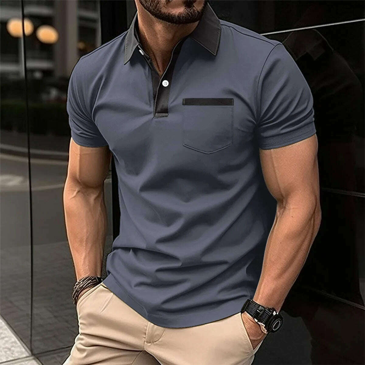 KIMLUD, Bss summer new men's casual short sleeved polo shirt Office Fashion striped printed T-shirt men's sportswear men's clothing, D15 / M, KIMLUD Womens Clothes