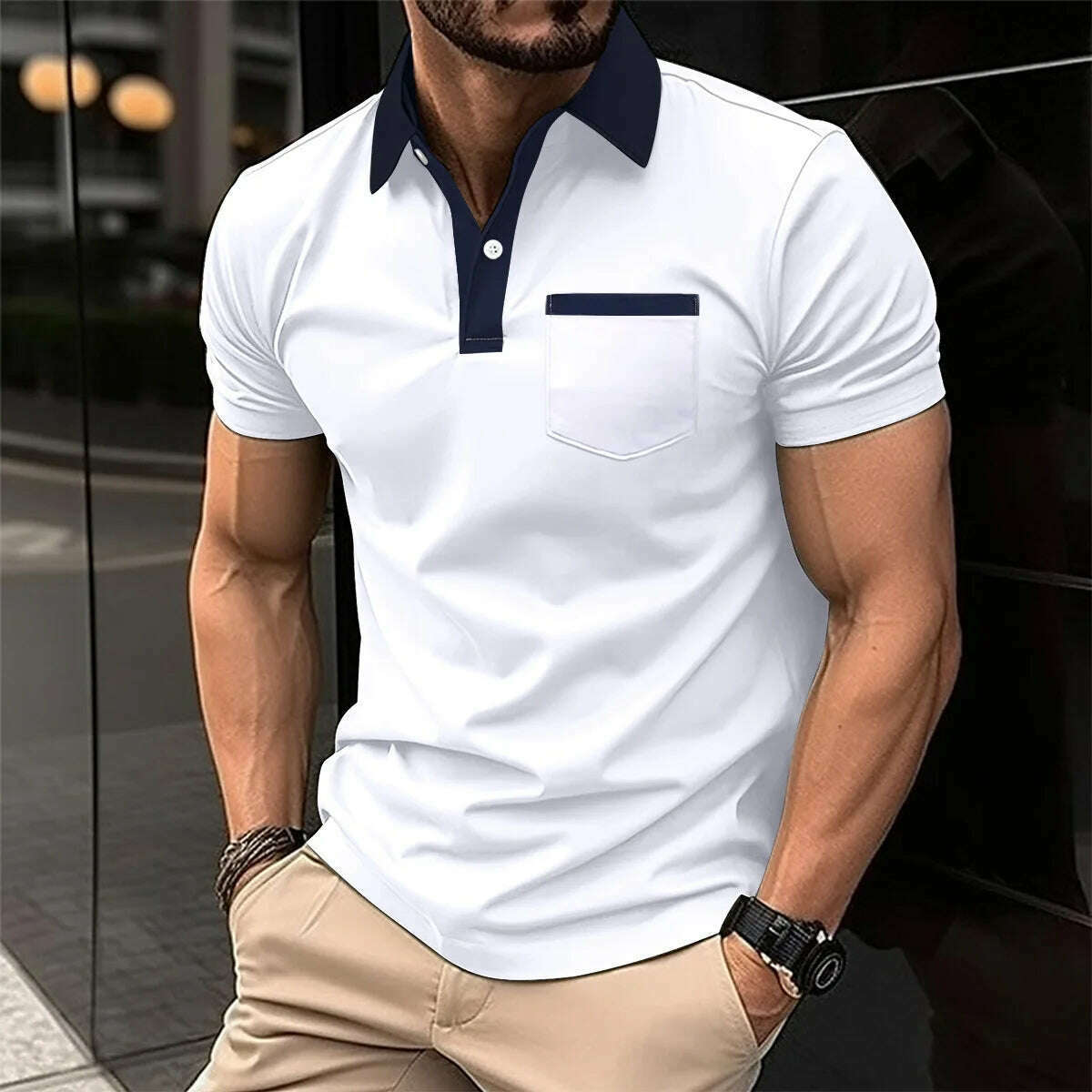 KIMLUD, Bss summer new men's casual short sleeved polo shirt Office Fashion striped printed T-shirt men's sportswear men's clothing, D11 / XXXL, KIMLUD Womens Clothes