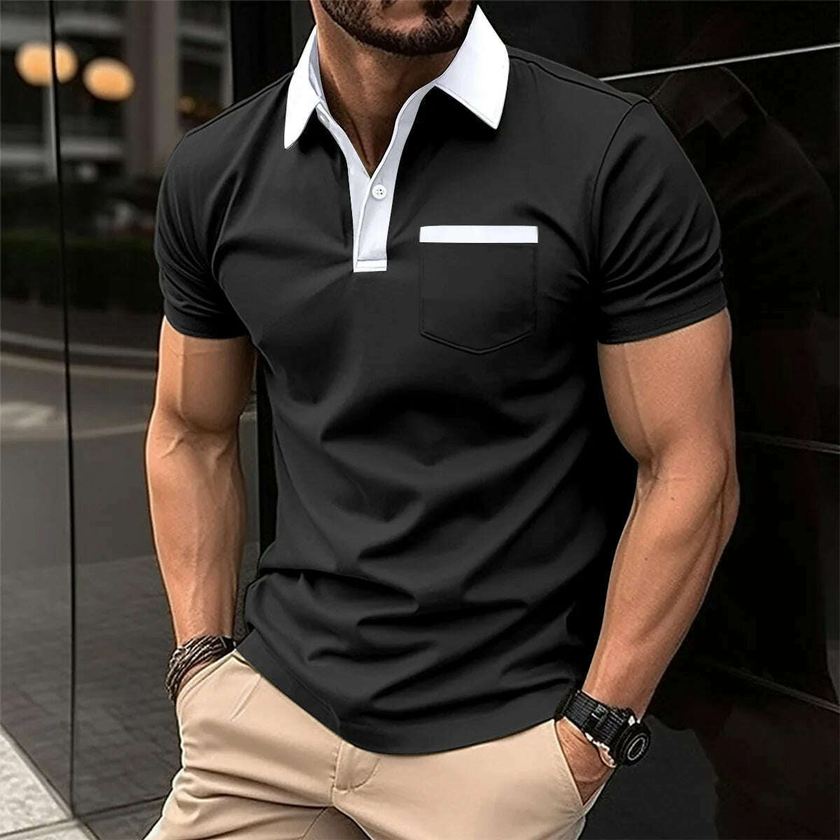 KIMLUD, Bss summer new men's casual short sleeved polo shirt Office Fashion striped printed T-shirt men's sportswear men's clothing, D12 / M, KIMLUD Womens Clothes