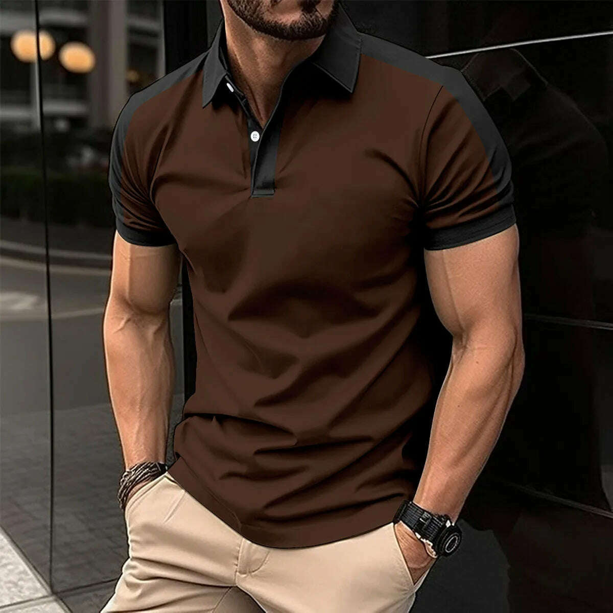 KIMLUD, Bss summer new men's casual short sleeved polo shirt Office Fashion striped printed T-shirt men's sportswear men's clothing, D8 / M, KIMLUD Womens Clothes