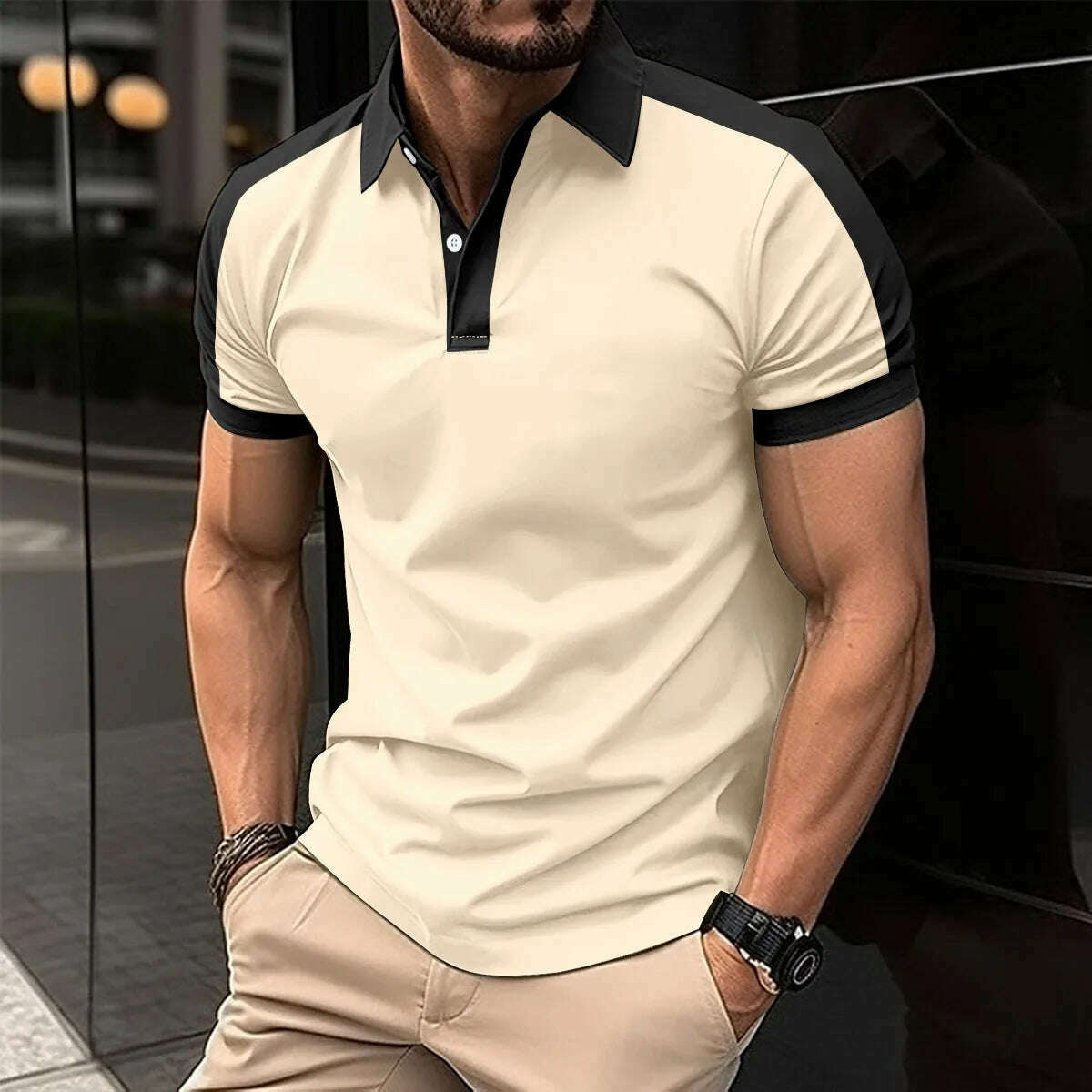 KIMLUD, Bss summer new men's casual short sleeved polo shirt Office Fashion striped printed T-shirt men's sportswear men's clothing, D5 / M, KIMLUD Womens Clothes