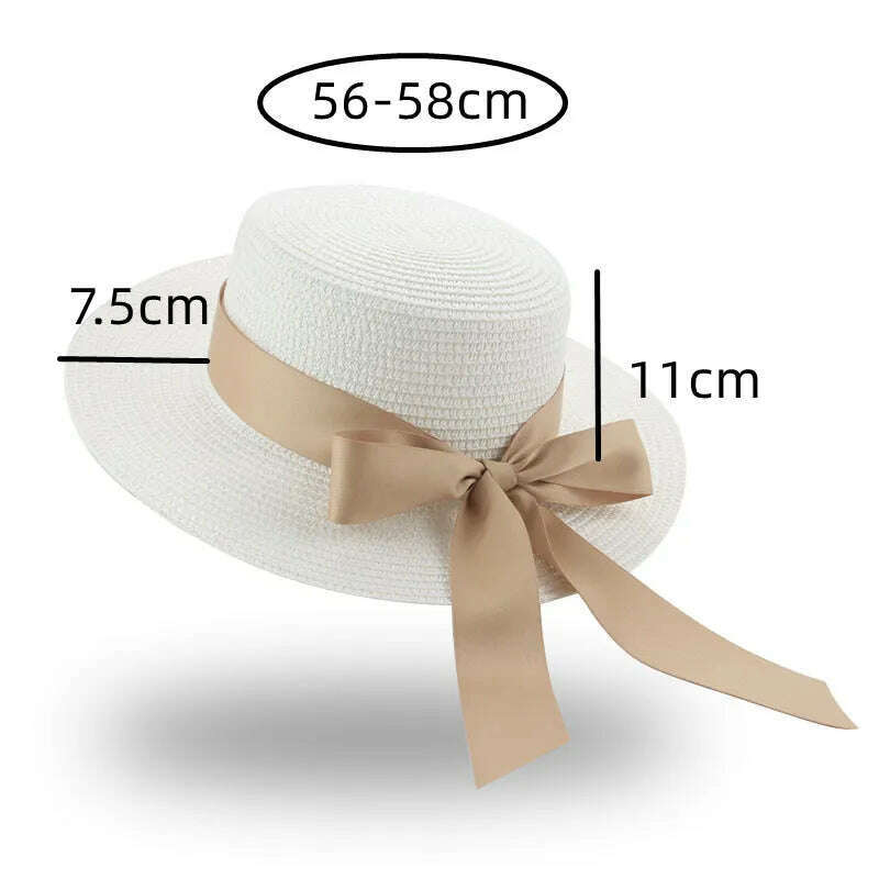 Bucket Hat Beach Summer Straw Hats for Women Flat Top Ribbon Bowknot Elegant Luxury Straw Women Summer Hats Sombreros De Mujer - KIMLUD