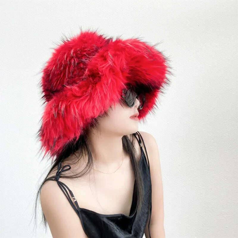KIMLUD, Bucket Hat Warm and Imitation Fur Thickened with Autumn and Winter 버킷햇 Personality babes style Hats for women Bracer Plush, KIMLUD Womens Clothes