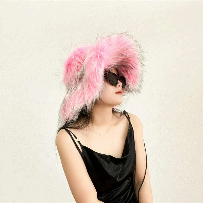 KIMLUD, Bucket Hat Warm and Imitation Fur Thickened with Autumn and Winter 버킷햇 Personality babes style Hats for women Bracer Plush, KIMLUD Womens Clothes