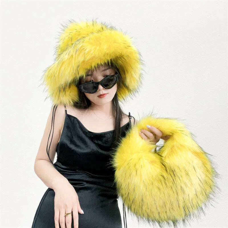 KIMLUD, Bucket Hat Warm and Imitation Fur Thickened with Autumn and Winter 버킷햇 Personality babes style Hats for women Bracer Plush, KIMLUD Womens Clothes