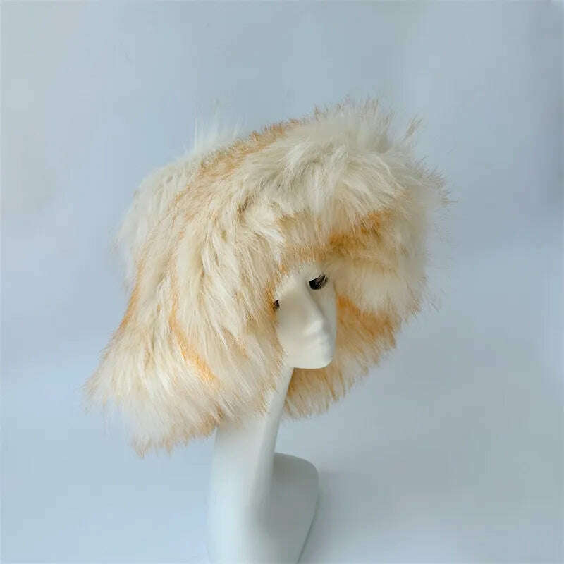 KIMLUD, Bucket Hat Warm and Imitation Fur Thickened with Autumn and Winter 버킷햇 Personality babes style Hats for women Bracer Plush, 1, KIMLUD Womens Clothes