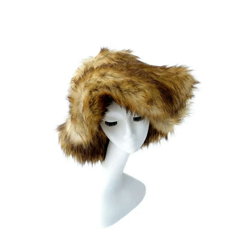 KIMLUD, Bucket Hat Warm and Imitation Fur Thickened with Autumn and Winter 버킷햇 Personality babes style Hats for women Bracer Plush, 2, KIMLUD Womens Clothes