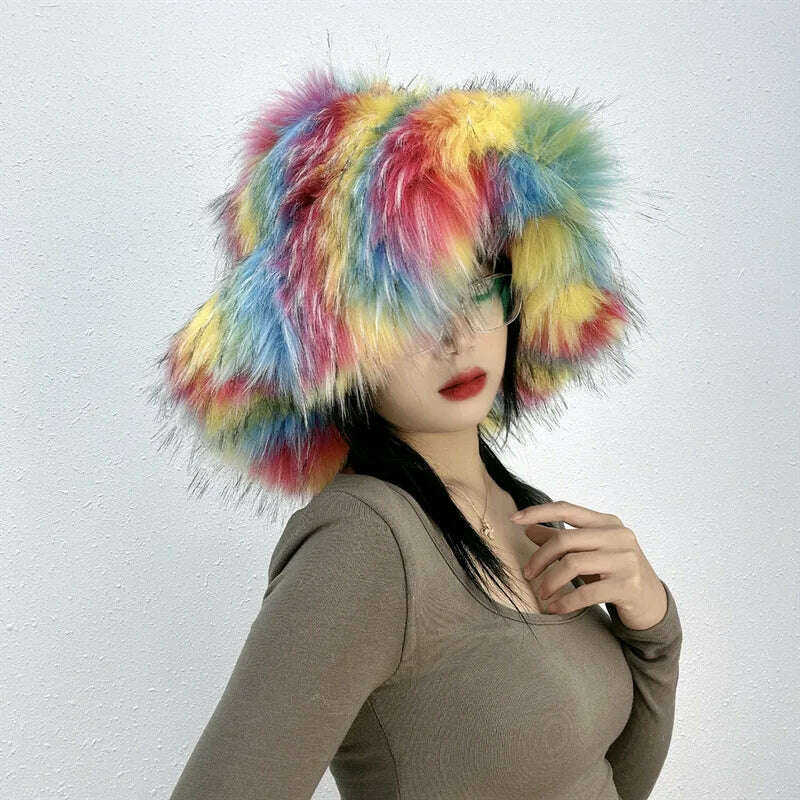 KIMLUD, Bucket Hat Warm and Imitation Fur Thickened with Autumn and Winter 버킷햇 Personality babes style Hats for women Bracer Plush, 29, KIMLUD Womens Clothes