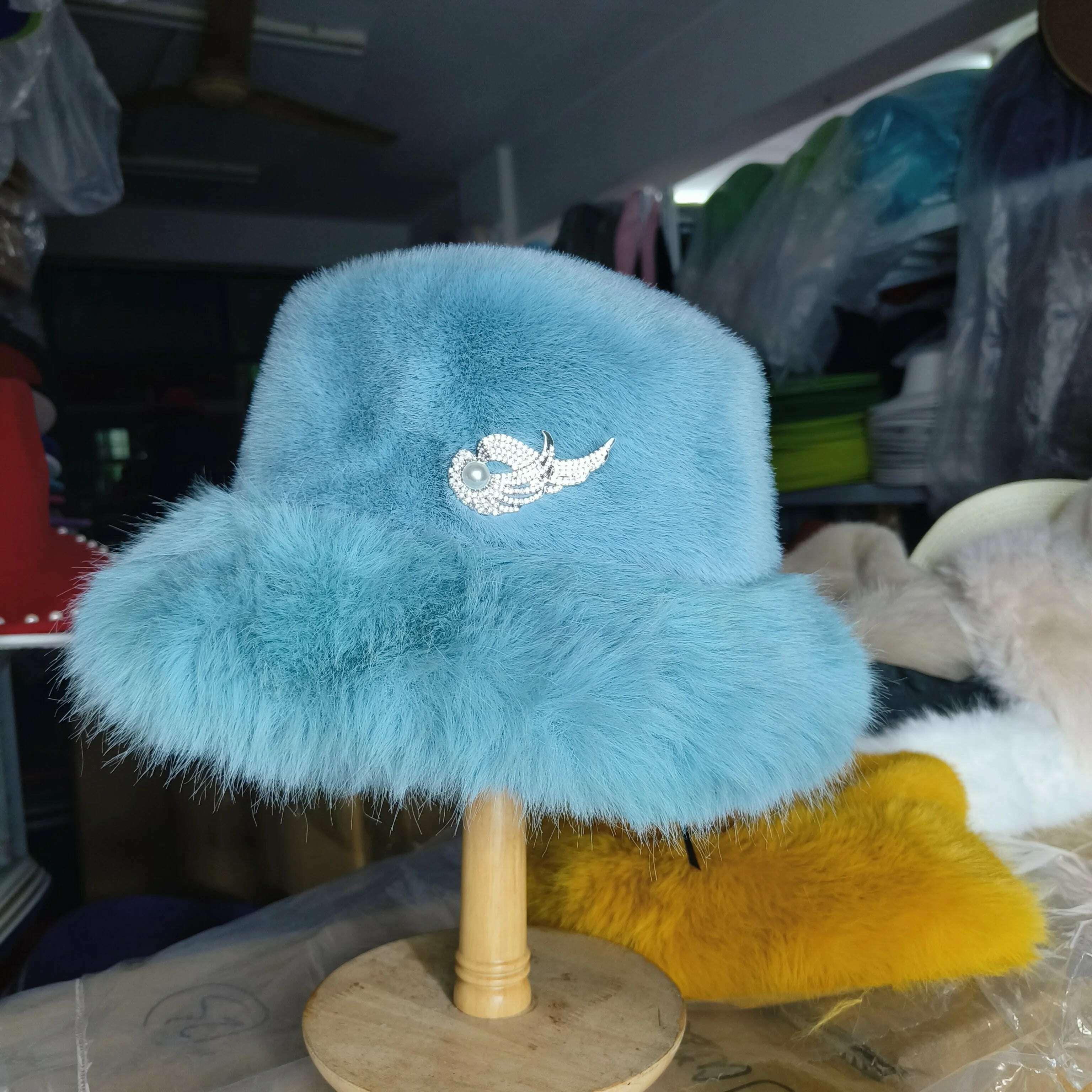 KIMLUD, Bucket Hat Warm and Imitation Fur Thickened with Autumn and Winter 버킷햇 Personality babes style Hats for women Bracer Plush, 30, KIMLUD Womens Clothes