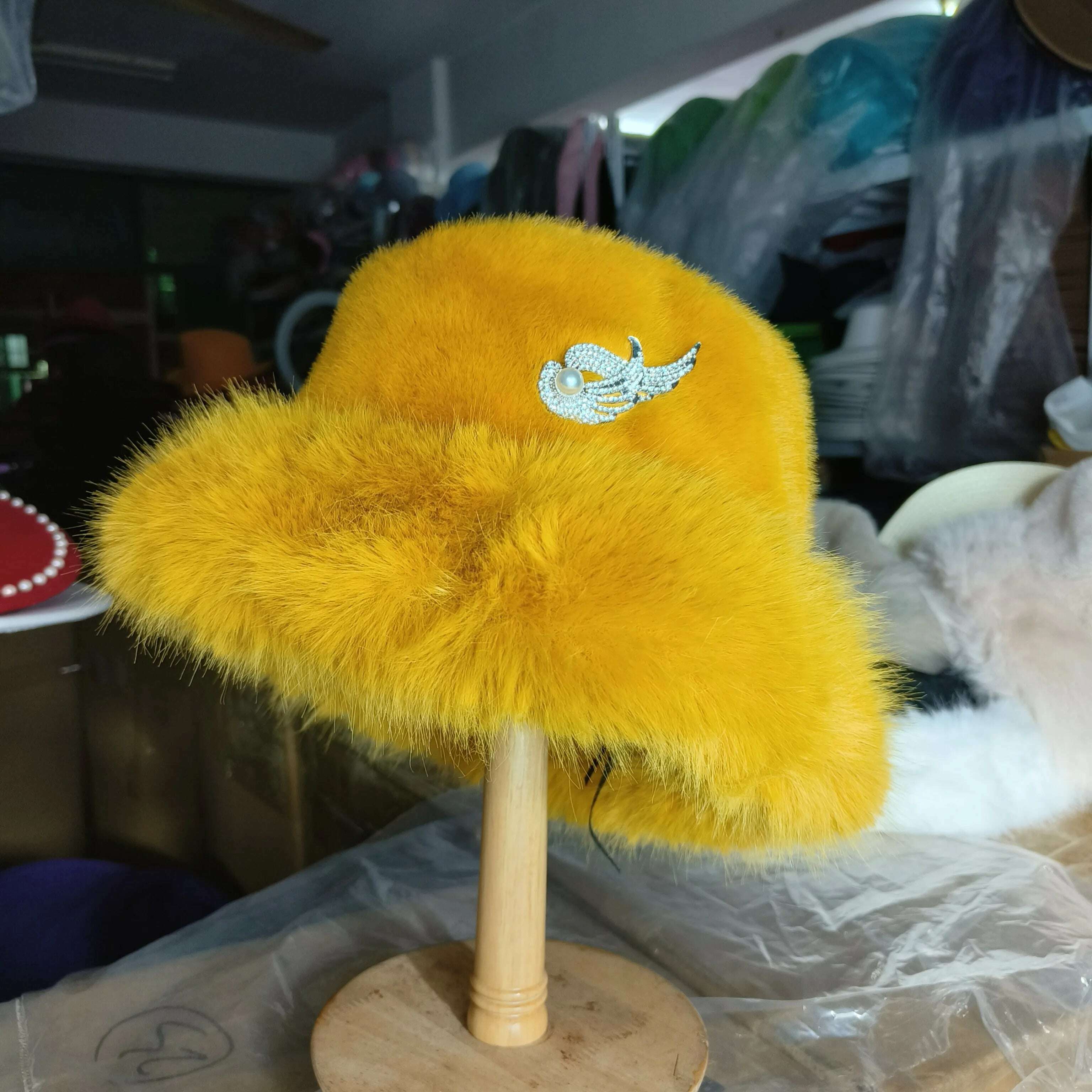 KIMLUD, Bucket Hat Warm and Imitation Fur Thickened with Autumn and Winter 버킷햇 Personality babes style Hats for women Bracer Plush, 31, KIMLUD Womens Clothes