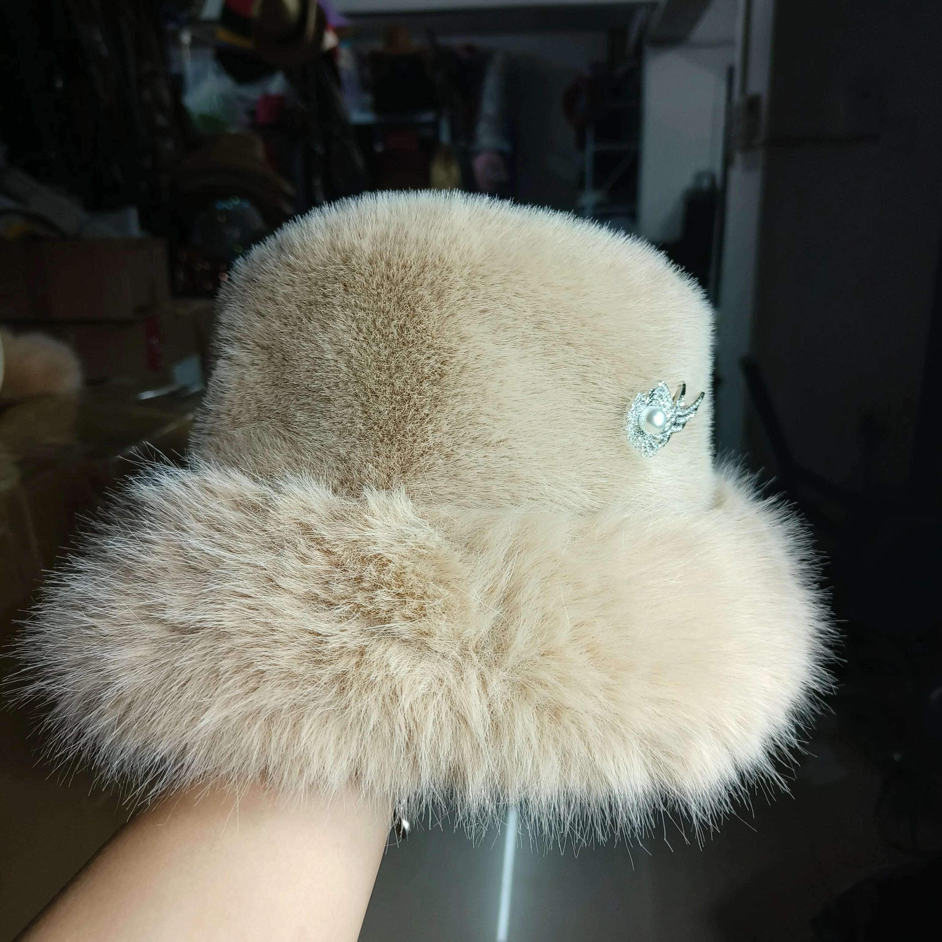 KIMLUD, Bucket Hat Warm and Imitation Fur Thickened with Autumn and Winter 버킷햇 Personality babes style Hats for women Bracer Plush, 34, KIMLUD Womens Clothes