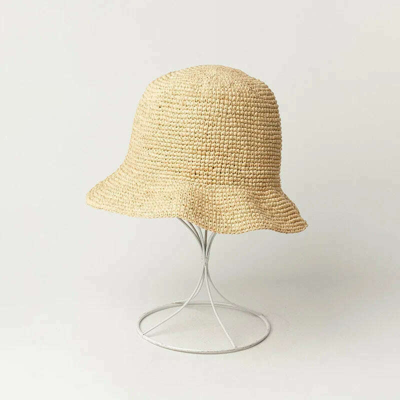 KIMLUD, Bucket Hats For Women Luxury Designer Brand Summer Straw Beach Hat Foldable Sun Hats Jacquemus Hat Wholesale, beige, KIMLUD Womens Clothes