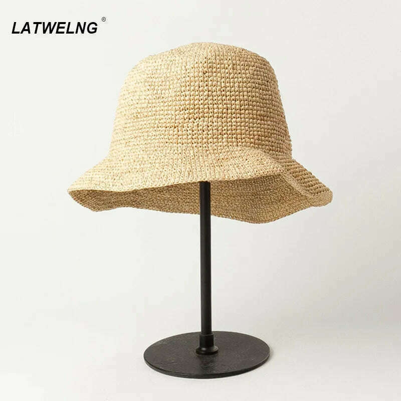KIMLUD, Bucket Hats For Women Luxury Designer Brand Summer Straw Beach Hat Foldable Sun Hats Jacquemus Hat Wholesale, KIMLUD Womens Clothes