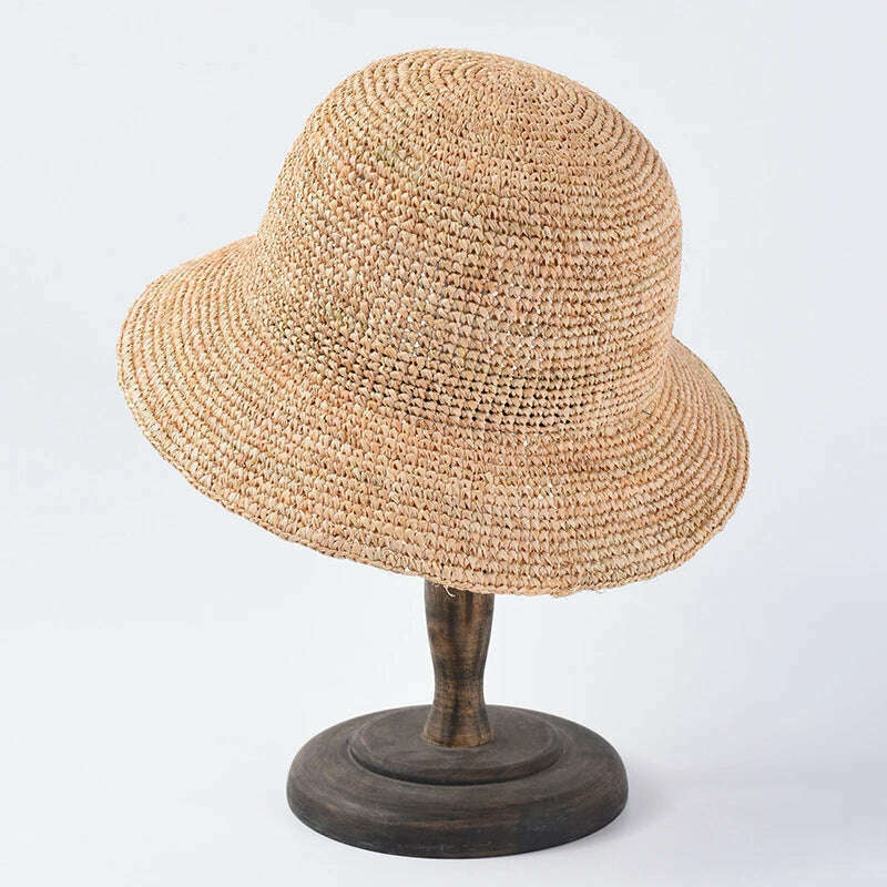 KIMLUD, Bucket Hats For Women Luxury Designer Brand Summer Straw Beach Hat Foldable Sun Hats Jacquemus Hat Wholesale, KIMLUD Womens Clothes