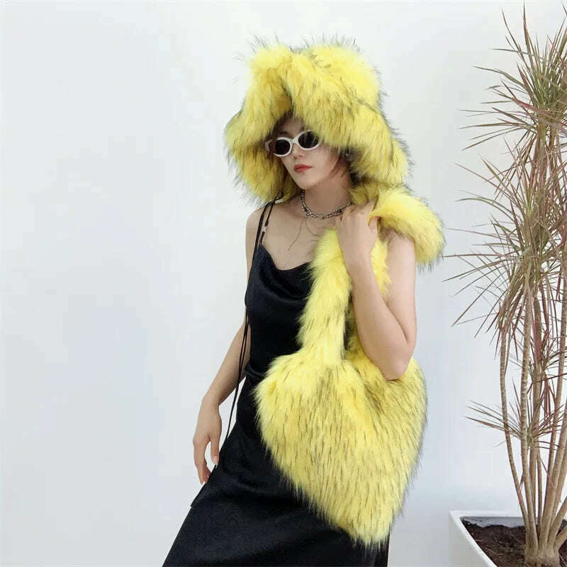 KIMLUD, Bucket Orange Hat Love Bag Winter Warmth Thickened Imitation Raccoon Fur Fisherman Hat Women's Bucket Hat Fur Hat sets, KIMLUD Womens ClothesKIMLUD, Bucket Orange Hat Love Bag Winter Warmth Thickened Imitation Raccoon Fur Fisherman Hat Women's Bucket Hat Fur Hat sets, 1 / M55-58cm, KIMLUD APPAREL - Womens Clothes