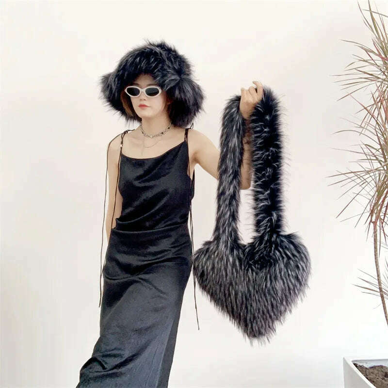 KIMLUD, Bucket Orange Hat Love Bag Winter Warmth Thickened Imitation Raccoon Fur Fisherman Hat Women's Bucket Hat Fur Hat sets, KIMLUD Womens ClothesKIMLUD, Bucket Orange Hat Love Bag Winter Warmth Thickened Imitation Raccoon Fur Fisherman Hat Women's Bucket Hat Fur Hat sets, 5 / M55-58cm, KIMLUD APPAREL - Womens Clothes