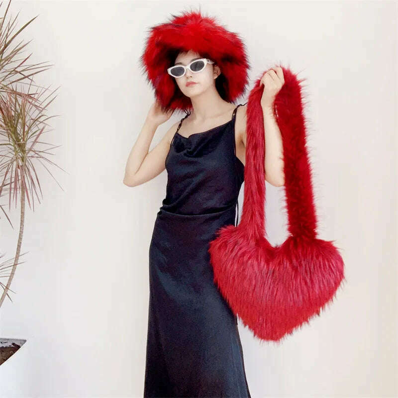 KIMLUD, Bucket Orange Hat Love Bag Winter Warmth Thickened Imitation Raccoon Fur Fisherman Hat Women's Bucket Hat Fur Hat sets, KIMLUD Womens ClothesKIMLUD, Bucket Orange Hat Love Bag Winter Warmth Thickened Imitation Raccoon Fur Fisherman Hat Women's Bucket Hat Fur Hat sets, 7 / M55-58cm, KIMLUD APPAREL - Womens Clothes