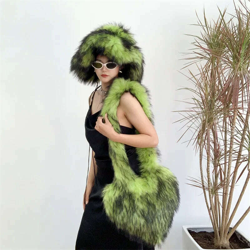 KIMLUD, Bucket Orange Hat Love Bag Winter Warmth Thickened Imitation Raccoon Fur Fisherman Hat Women's Bucket Hat Fur Hat sets, KIMLUD Womens ClothesKIMLUD, Bucket Orange Hat Love Bag Winter Warmth Thickened Imitation Raccoon Fur Fisherman Hat Women's Bucket Hat Fur Hat sets, 9 / M55-58cm, KIMLUD APPAREL - Womens Clothes