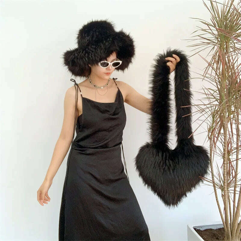 KIMLUD, Bucket Orange Hat Love Bag Winter Warmth Thickened Imitation Raccoon Fur Fisherman Hat Women's Bucket Hat Fur Hat sets, KIMLUD Womens ClothesKIMLUD, Bucket Orange Hat Love Bag Winter Warmth Thickened Imitation Raccoon Fur Fisherman Hat Women's Bucket Hat Fur Hat sets, 14 / M55-58cm, KIMLUD APPAREL - Womens Clothes