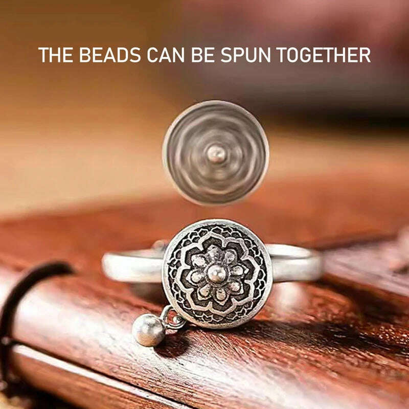 KIMLUD, Buddhist Tibetan Prayer Wheel Ring Good Luck 7 Chakras Ring Lotus Floral Ring Open Adjustable Rotating Rings For Gifts Unisex, KIMLUD Womens Clothes