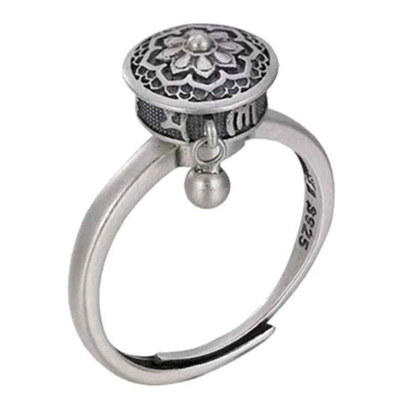 KIMLUD, Buddhist Tibetan Prayer Wheel Ring Good Luck 7 Chakras Ring Lotus Floral Ring Open Adjustable Rotating Rings For Gifts Unisex, KIMLUD Womens Clothes