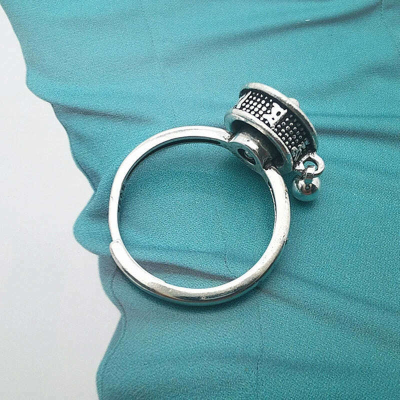 KIMLUD, Buddhist Tibetan Prayer Wheel Ring Good Luck 7 Chakras Ring Lotus Floral Ring Open Adjustable Rotating Rings For Gifts Unisex, KIMLUD Womens Clothes