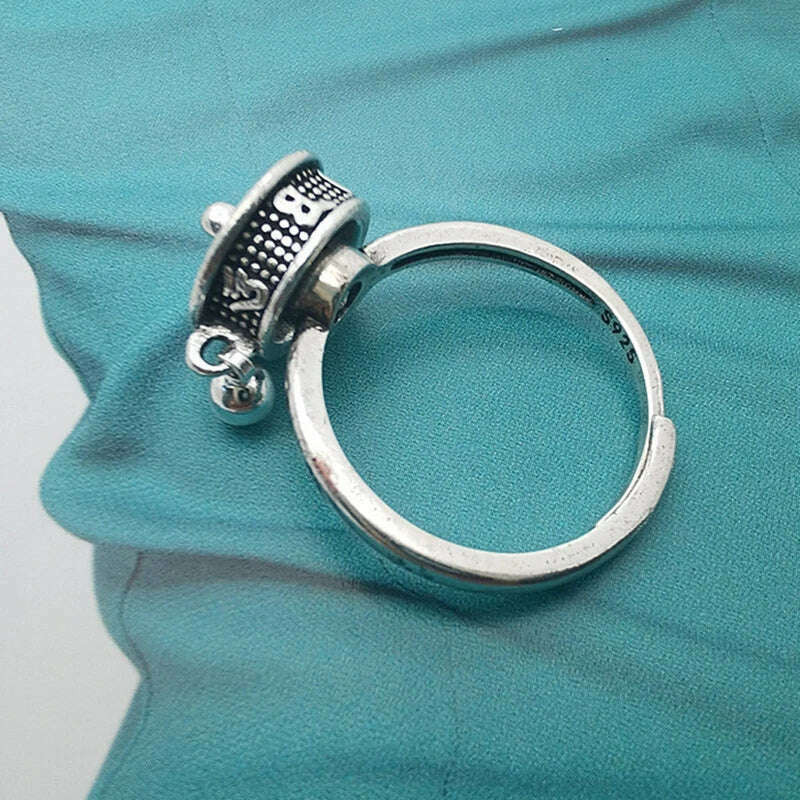 KIMLUD, Buddhist Tibetan Prayer Wheel Ring Good Luck 7 Chakras Ring Lotus Floral Ring Open Adjustable Rotating Rings For Gifts Unisex, KIMLUD Womens Clothes