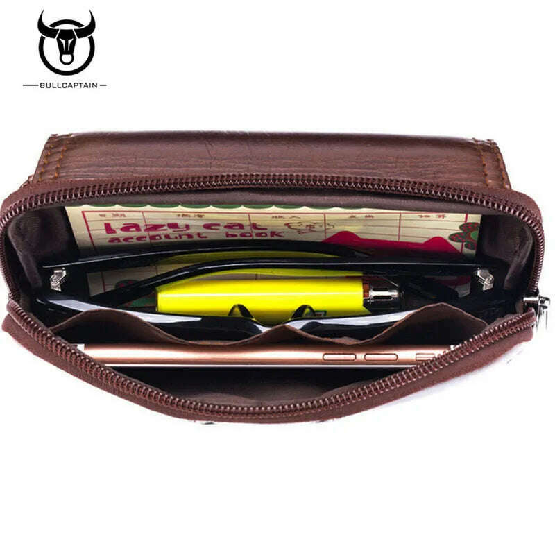 KIMLUD, BULLCAPTAIN Genuine Leather Male Waist Pack Phone Pouch Bags Waist Bag Men's Small Shoulder Belt Bag pack, KIMLUD Womens Clothes
