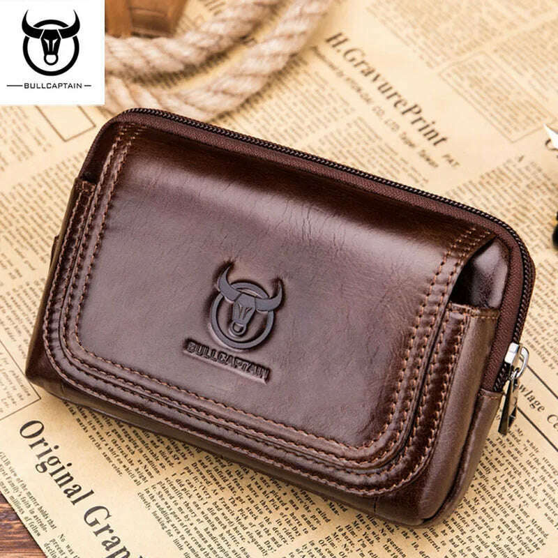 KIMLUD, BULLCAPTAIN Genuine Leather Male Waist Pack Phone Pouch Bags Waist Bag Men's Small Shoulder Belt Bag pack, KIMLUD Womens Clothes