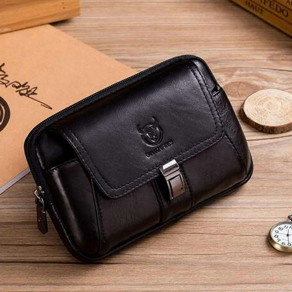 KIMLUD, BULLCAPTAIN Genuine Leather Male Waist Pack Phone Pouch Bags Waist Bag Men's Small Shoulder Belt Bag pack, KIMLUD Womens Clothes