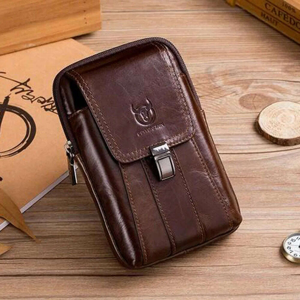 KIMLUD, BULLCAPTAIN Genuine Leather Male Waist Pack Phone Pouch Bags Waist Bag Men's Small Shoulder Belt Bag pack, KIMLUD Womens Clothes