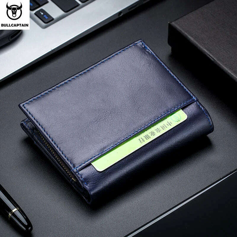 KIMLUD, BULLCAPTAIN RFID Men's Wallet Leather Men's Coin Purse Zipper Wallet Card Coin Wallet Holder Credit Card Bag, KIMLUD Womens Clothes