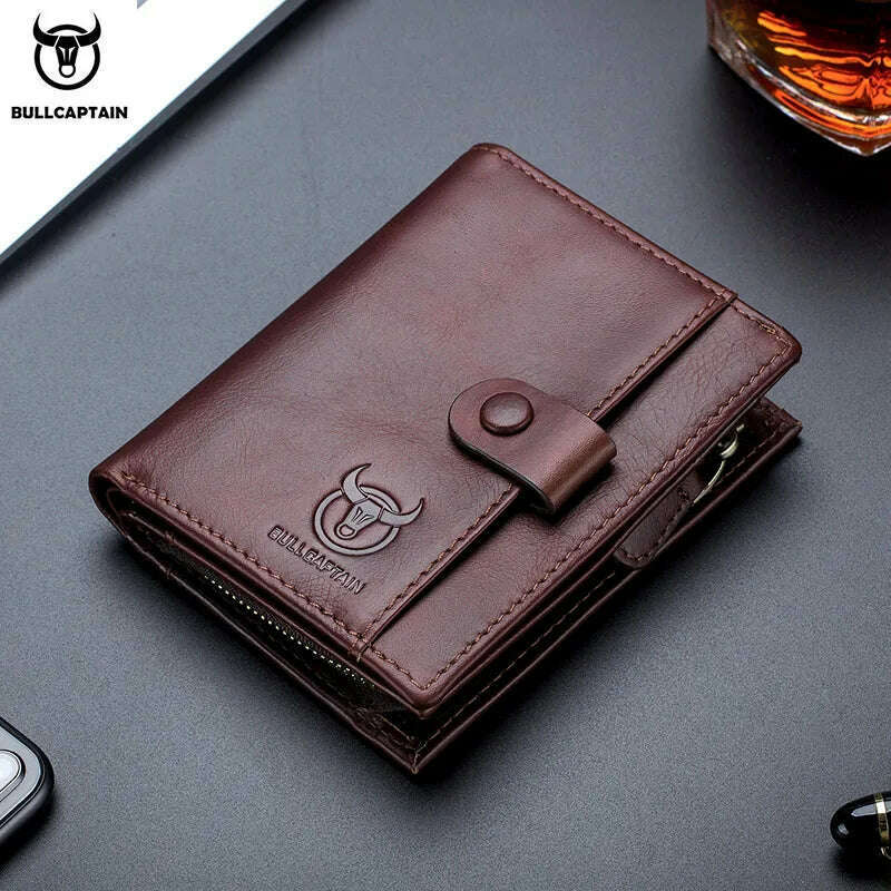 KIMLUD, BULLCAPTAIN RFID Men's Wallet Leather Men's Coin Purse Zipper Wallet Card Coin Wallet Holder Credit Card Bag, coffee, KIMLUD Womens Clothes