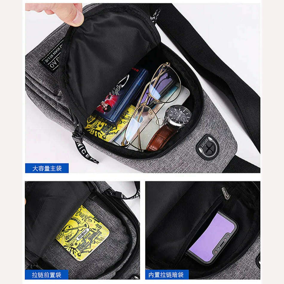 Business Men's Chest Bag Shoulder Messenger Bag Casual Canvas Travel Bag Waist Bag Multifunctional Waterproof Storage Bag - KIMLUD
