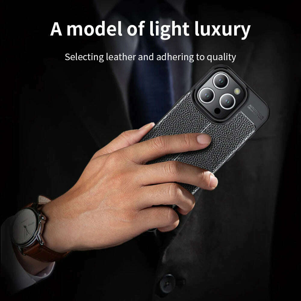 Business Style Litchi Pattern Silicone Shockproof Case For iPhone 15 14 13 12 11 Pro Xs Max XR 7 8 6 6s Plus SE 2020 Back Cover - KIMLUD