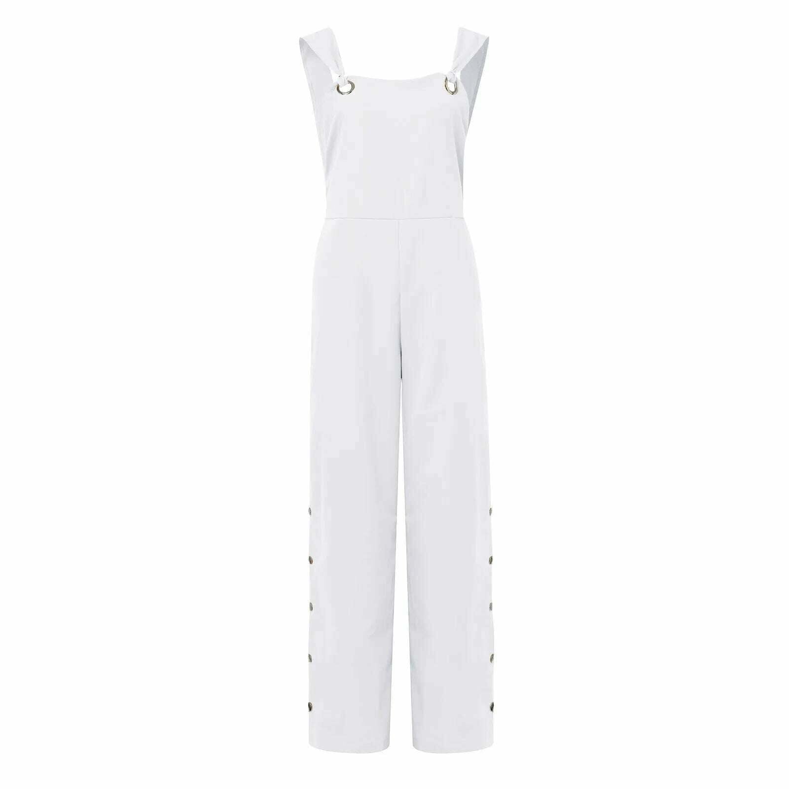 KIMLUD, Button Overalls for Women Summer Jumpsuit Solid Casual Openings Button Wide Leg Suspender Pants Overalls with Pockets, KIMLUD Womens Clothes