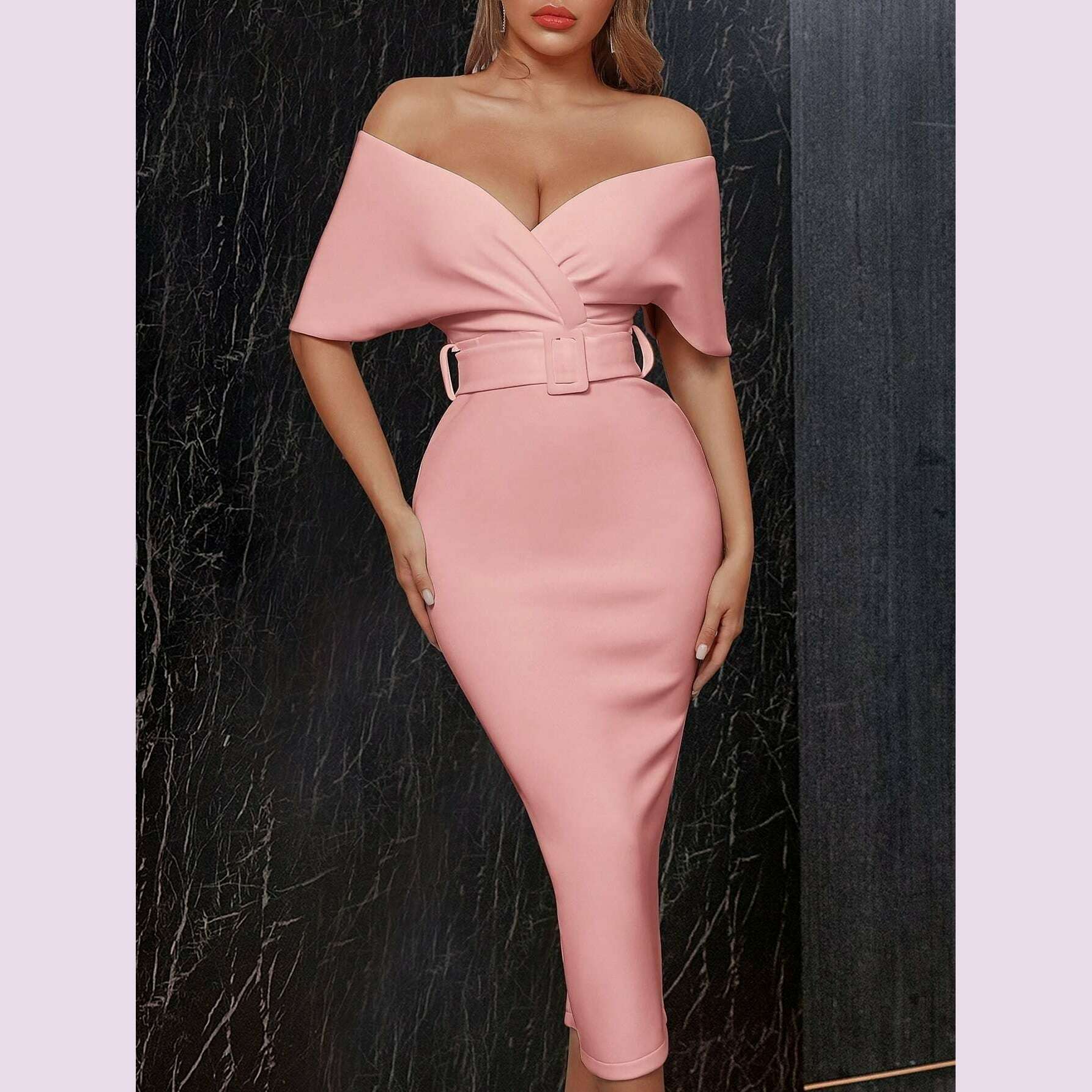 stunning-off-the-shoulder-bodycon-dress---v-neck-split-hem-belted-waist-elegant-design-for-wedding-party-formal-occasions---womens-clothing-body-hugging-silhouettekimlud-womens-fashion-34625778