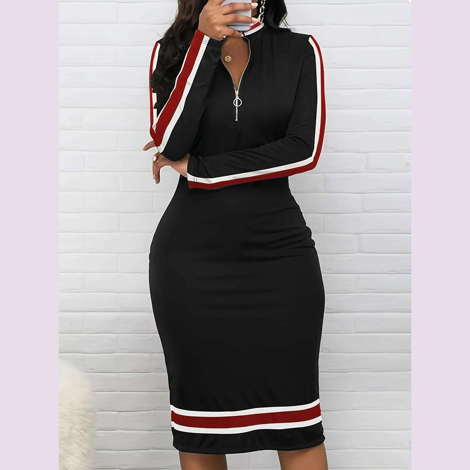 Women's Black & White Stripe - Stretchy Bodycon Dress, Machine Washable  Formal & Everyday Outfits