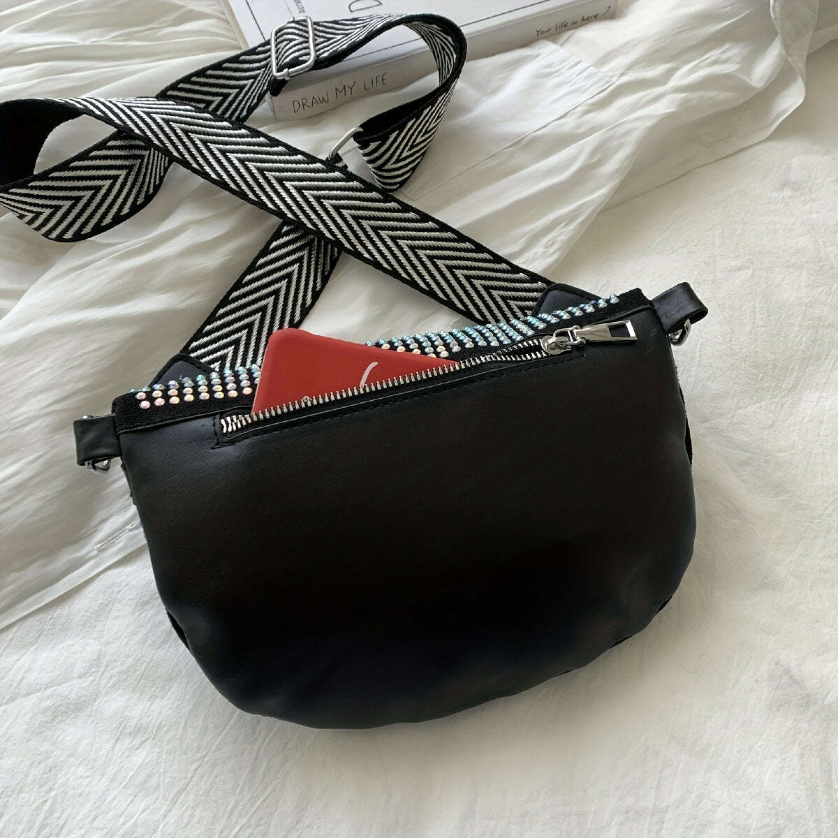 KIMLUD, Rhinestone Waist Bag With Coin Purse, Fashion Crossbody Bag, Women's Glitter Chest Bag for Carnaval Music Festival, KIMLUD Womens Clothes