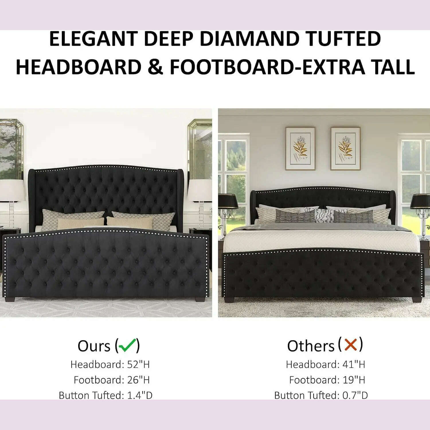 KIMLUD, California King Size Platform Bed Frame, Velvet Upholstered Bed with Deep Button Tufted & Nailhead Trim Wingback Headboard,Black, KIMLUD Womens Clothes