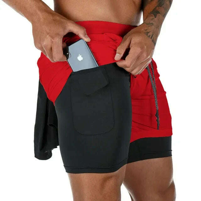 KIMLUD, Camo Running Shorts Men Gym Sports Shorts 2 In 1 Quick Dry Workout Training Gym Fitness Jogging Short Pants Summer Men Shorts, Red / XXXL, KIMLUD Womens Clothes