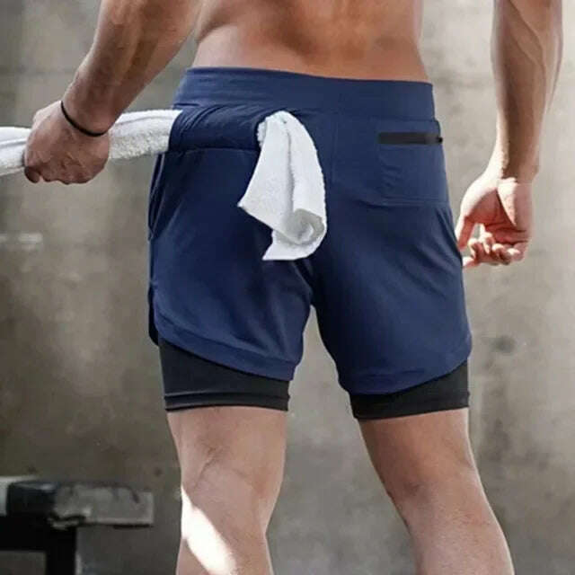 KIMLUD, Camo Running Shorts Men Gym Sports Shorts 2 In 1 Quick Dry Workout Training Gym Fitness Jogging Short Pants Summer Men Shorts, Navy Blue / L, KIMLUD Womens Clothes