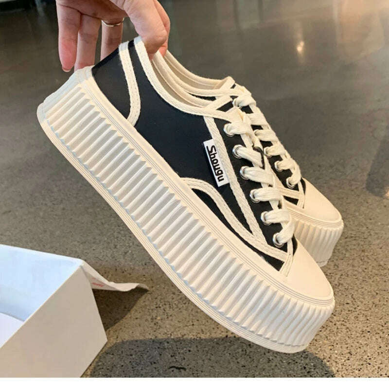 KIMLUD, Canvas Shoes Women's 2022 Spring and Autumn New Thick-soled Small Fragrance Casual Sneakers Muffin Small White Shoes Women, KIMLUD Womens Clothes