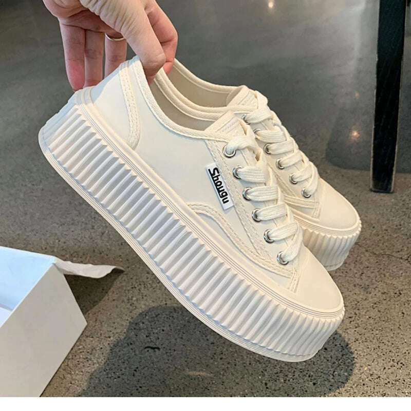 KIMLUD, Canvas Shoes Women's 2022 Spring and Autumn New Thick-soled Small Fragrance Casual Sneakers Muffin Small White Shoes Women, KIMLUD Womens Clothes
