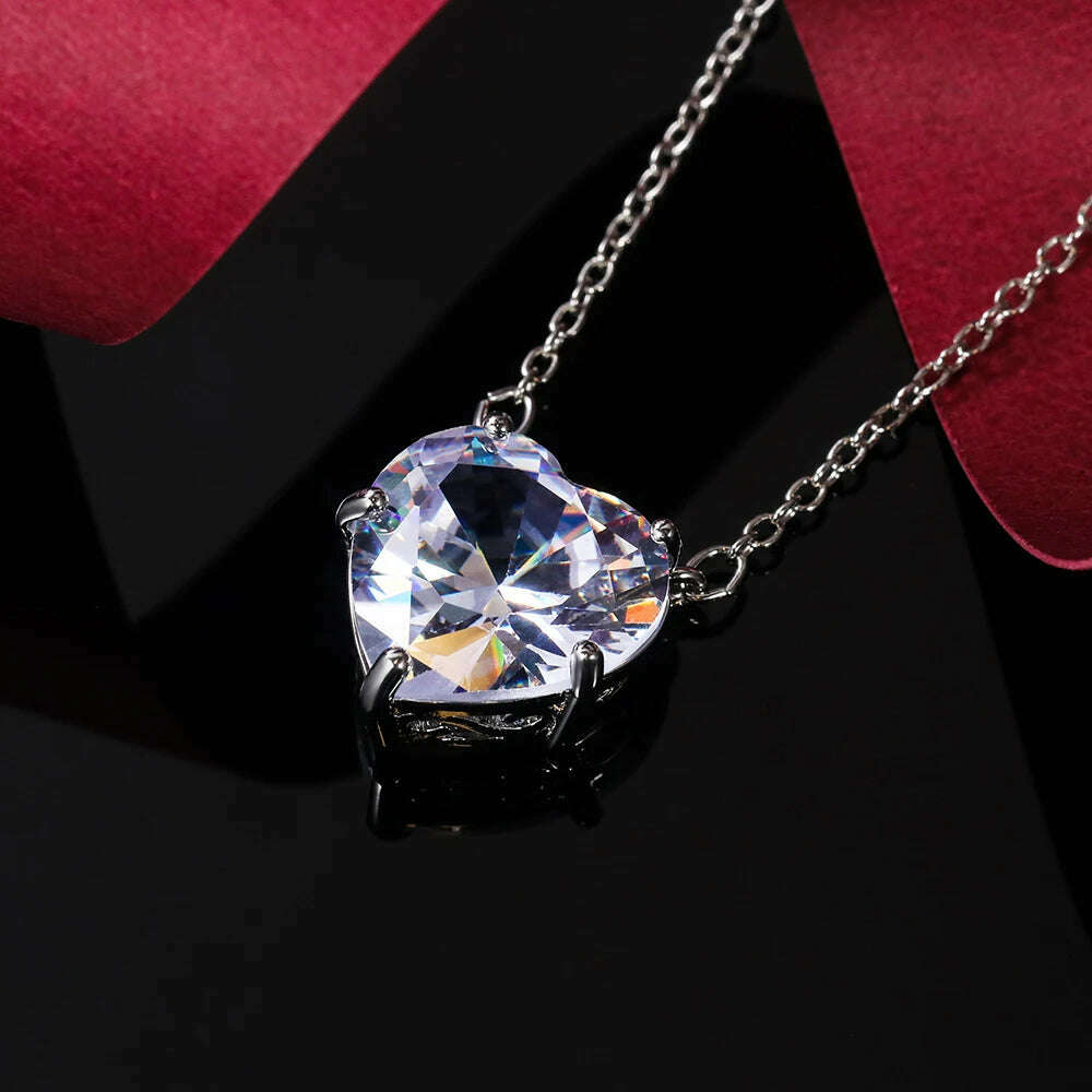 KIMLUD, CAOSHI Simple Design Lovely Heart Cubic Zirconia Pendant Necklace for Women Exquisite Wedding Anniversary Gifts Elegant Jewelry, KIMLUD Womens Clothes